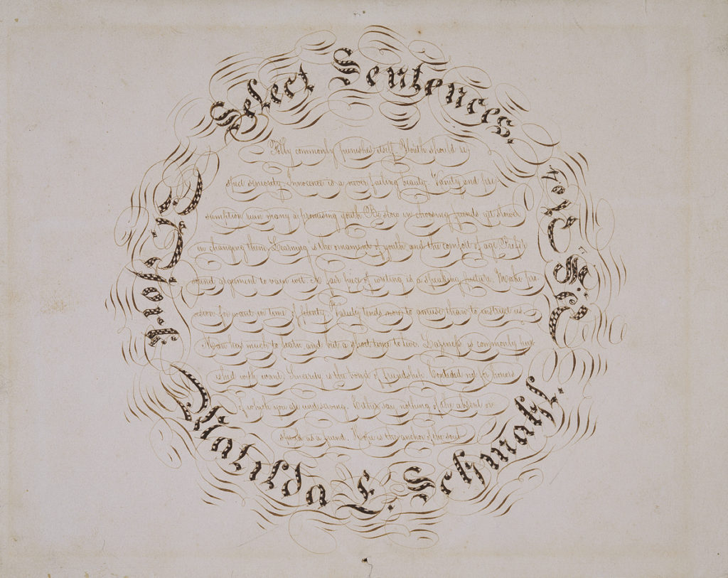 Matilda Elizabeth Schmahl, Select Sentences, c. 1852, 6 3/8 x 8 inches, ink on wove paper, gift of William B. Miller (PA 1935) in recognition of the 25th Anniversary of the Addison Gallery, 1957.19.2